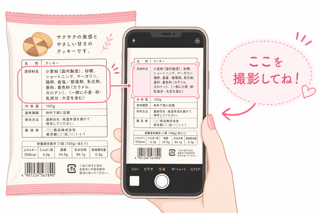 原材料表示の撮影サンプル